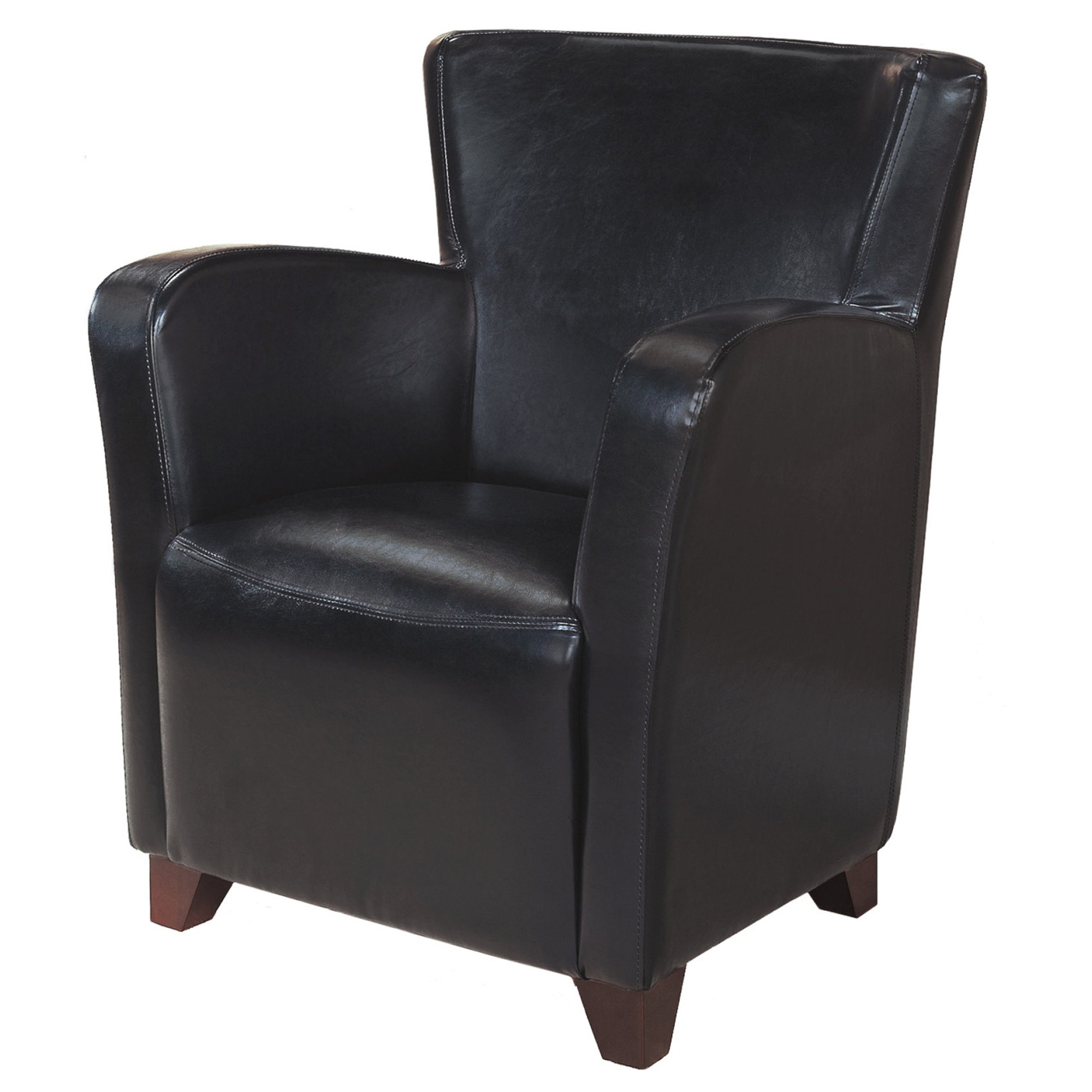 30" x 30" x 35" Black Leather-Look Foam and Solid Wood Accent Chair