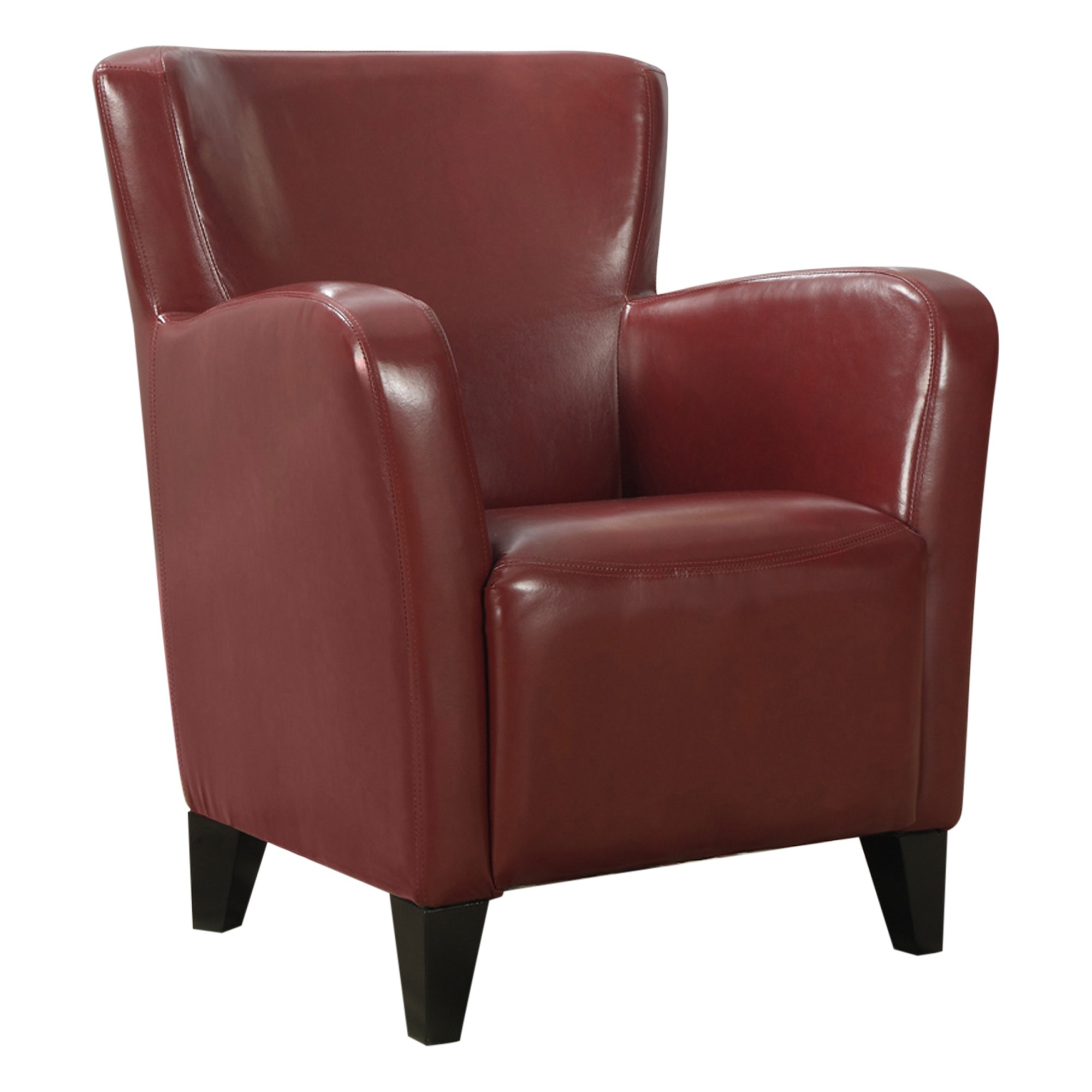 30" x 30" x 35" Red Leather-Look Foam and Black Solid Wood Accent Chair