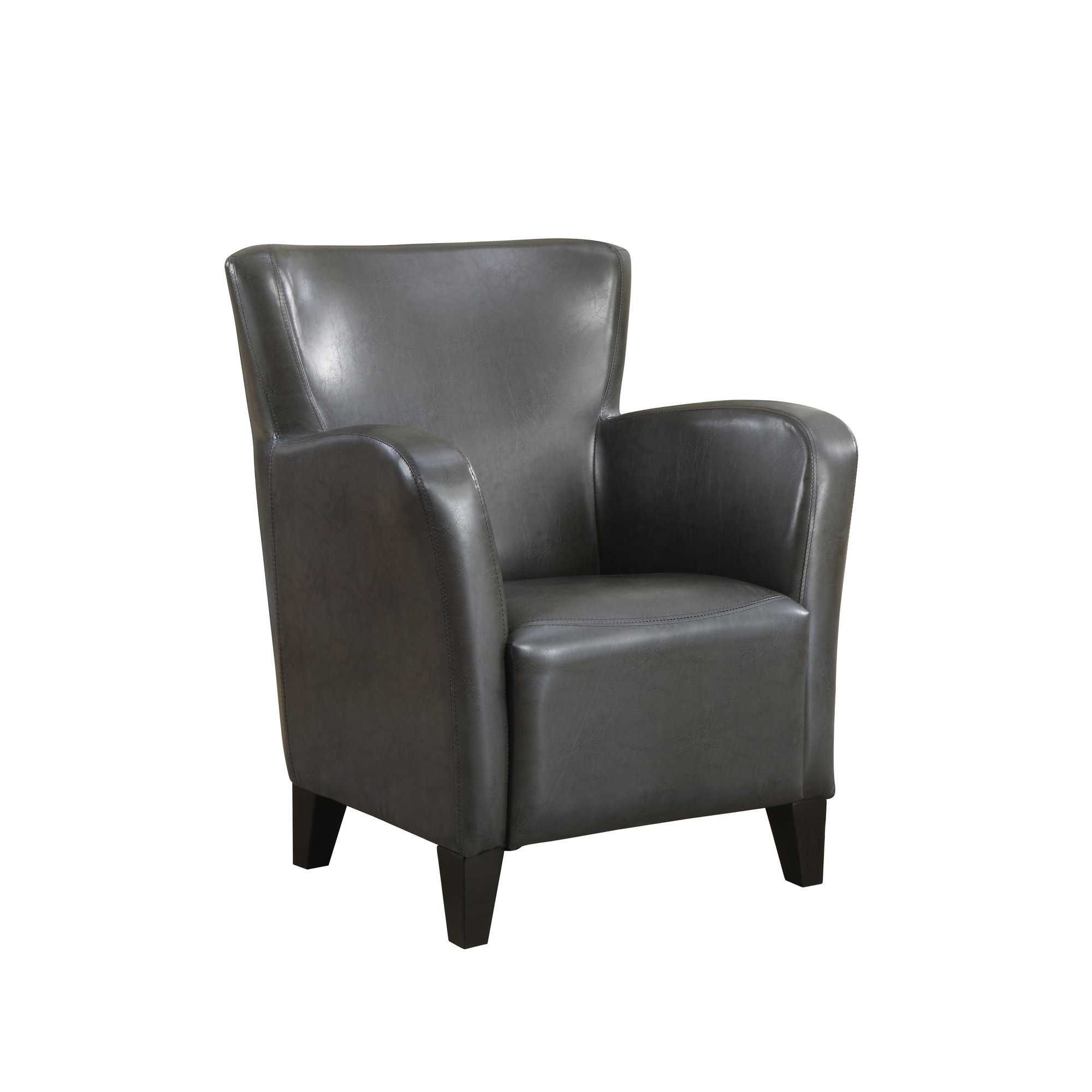 30" x 30" x 35" Grey Leather-Look Foam and Solid Wood Black Accent Chair
