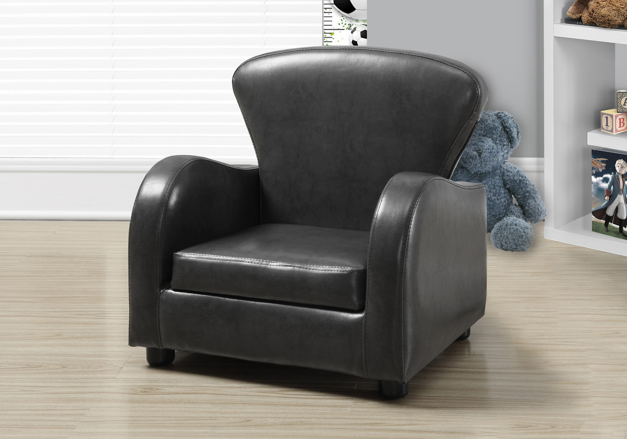 20" Charcoal Grey Leather Look and Solid Wood Foam Chair