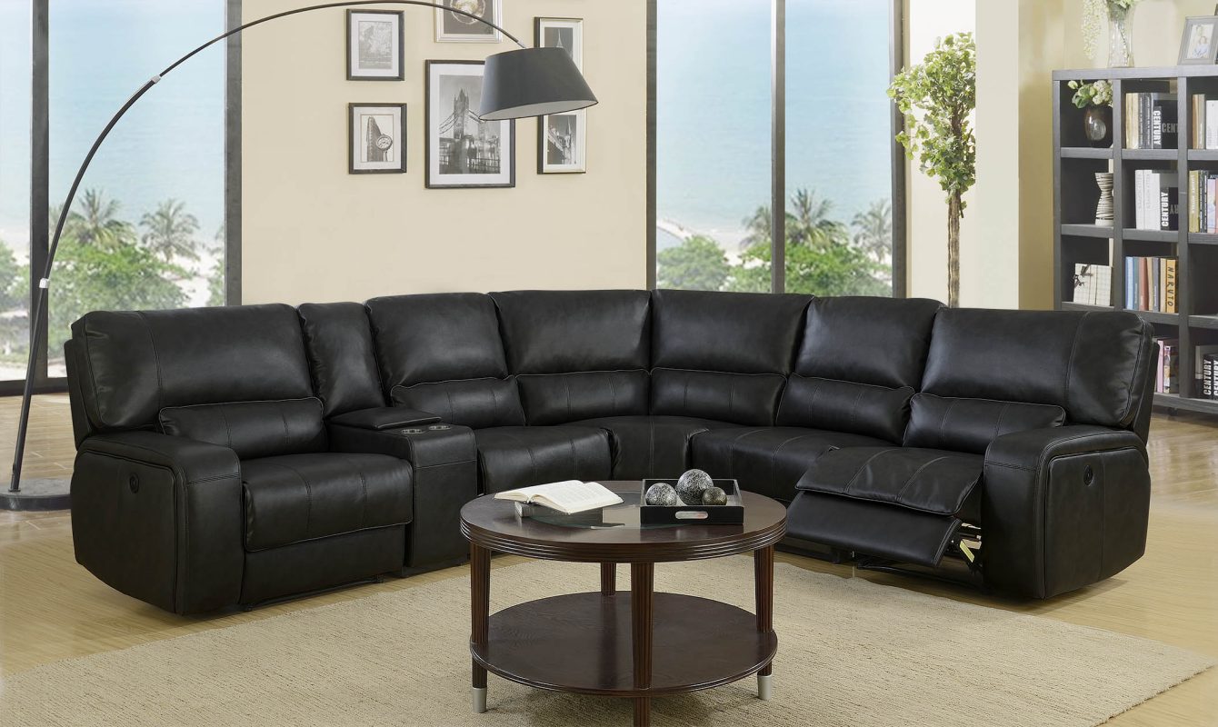 246'' X 40'' X 41'' Modern Black Leather Sectional
