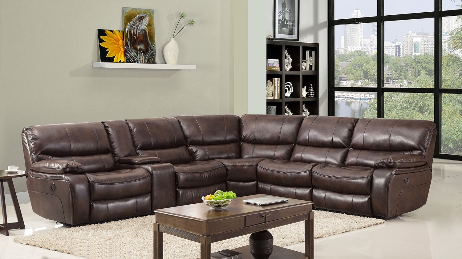254'' X 41'' X 40'' Modern Dark Brown Leather Sectional