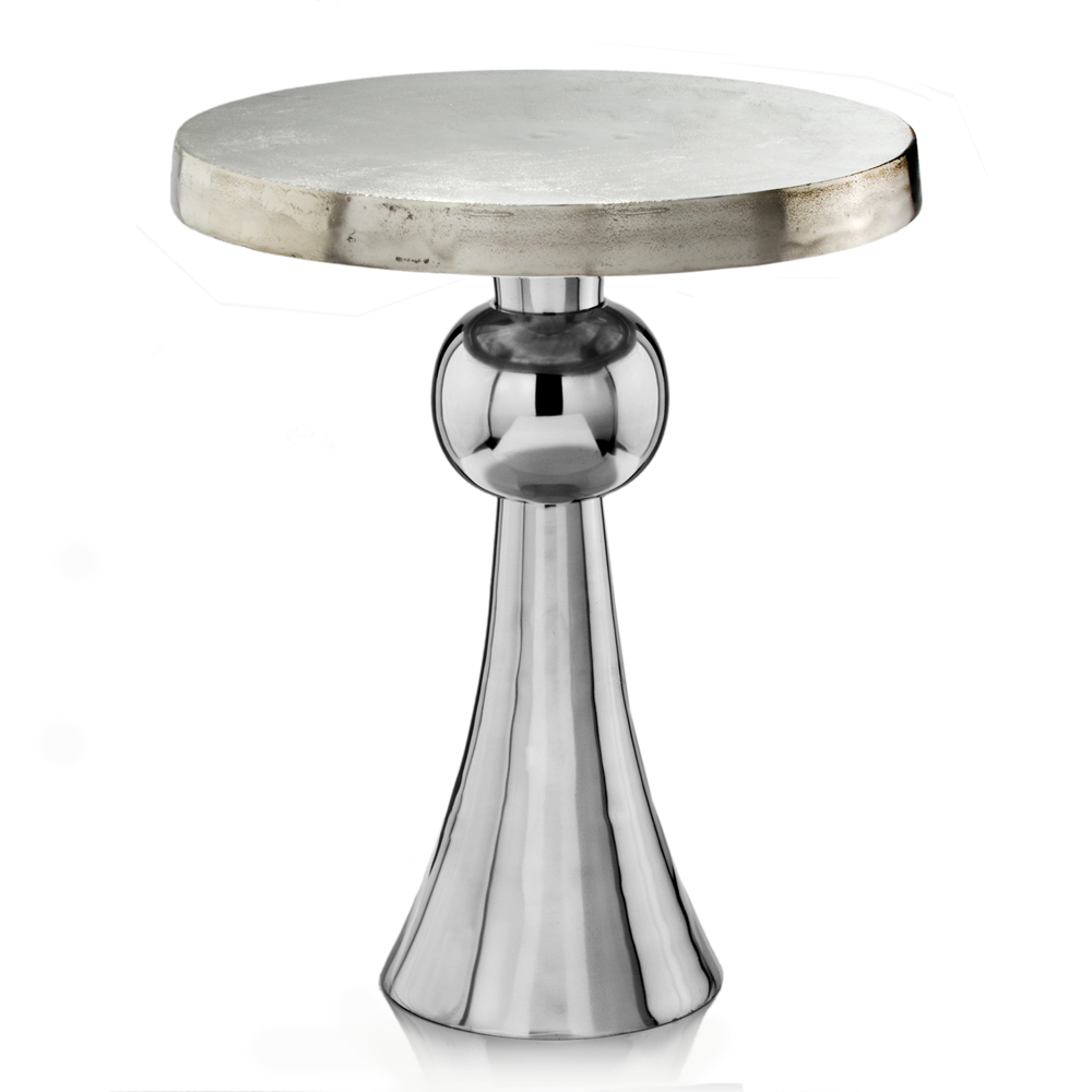 22" x 22" x 27" Buffed and Rough Silver Ball Skirt Table
