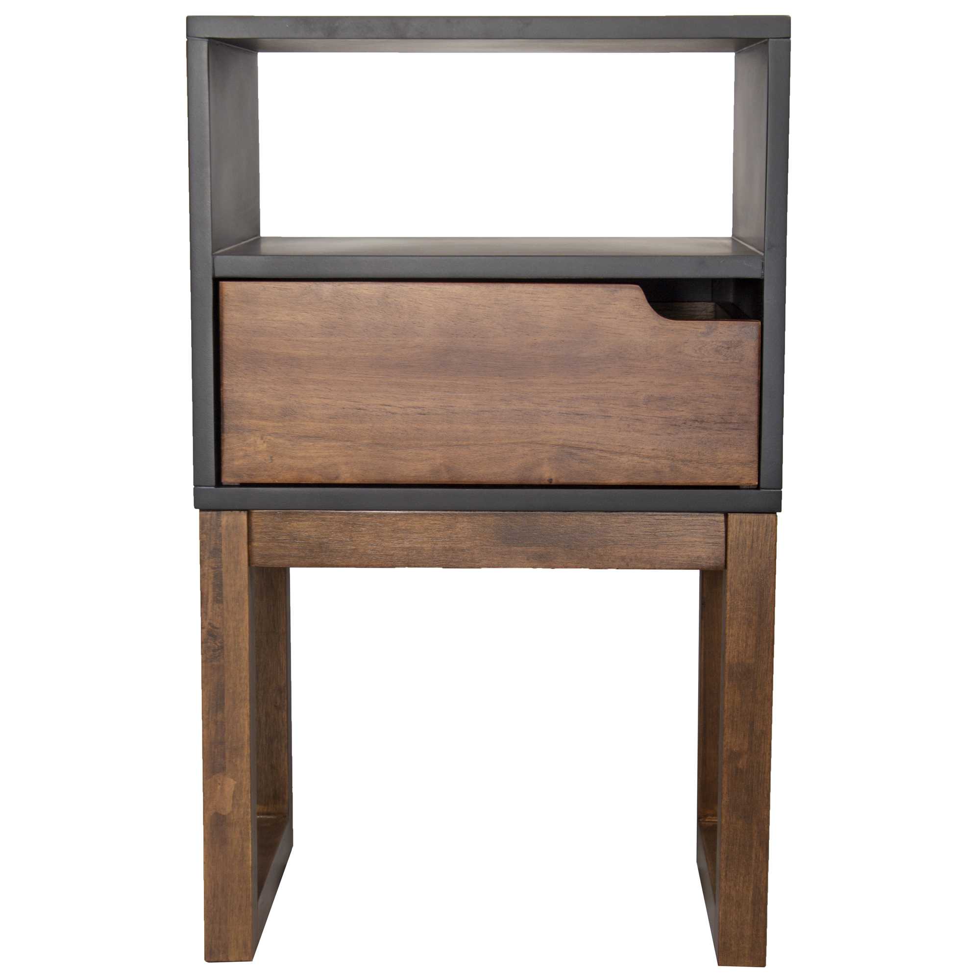 16" X 12" X 26" Black & Mocha Solid Wood One Drawer Open Display Side Table