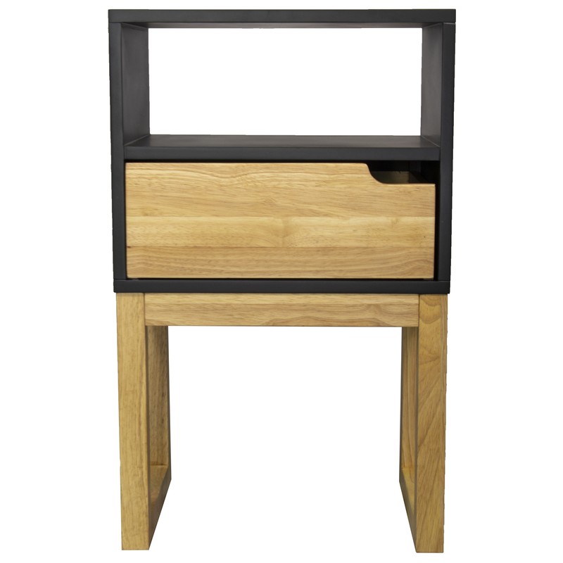 16" X 12" X 26" Black & Natural Solid Wood One Drawer Open Display Side Table