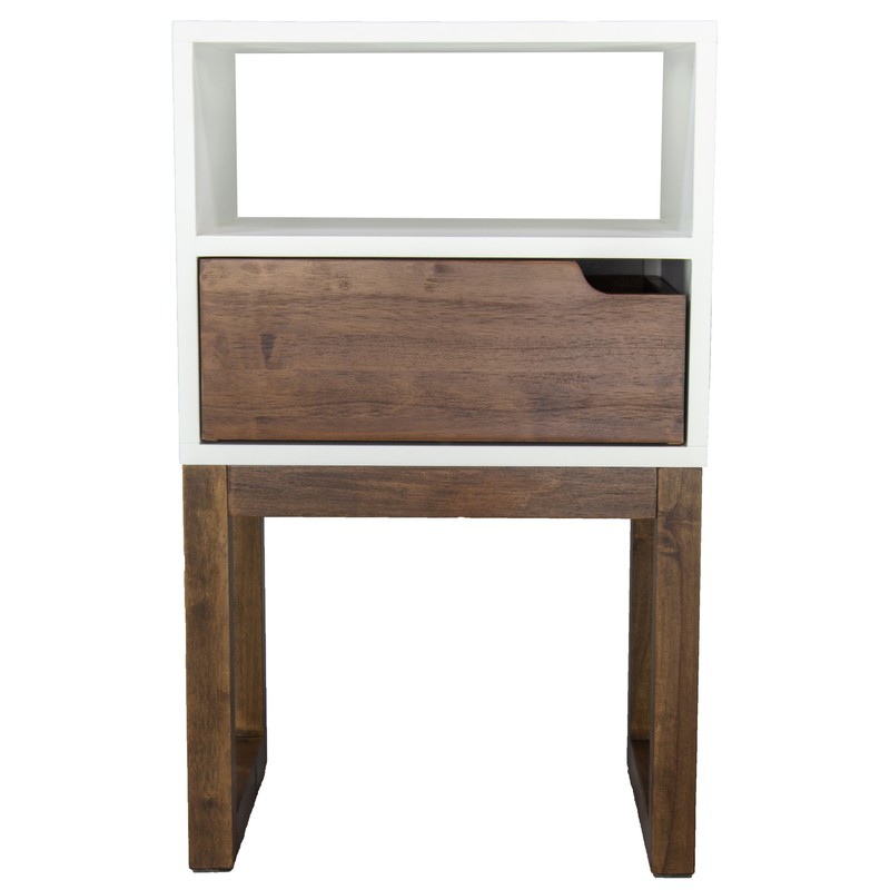 16" X 12" X 26" White & Mocha Solid Wood One Drawer Open Display Side Table