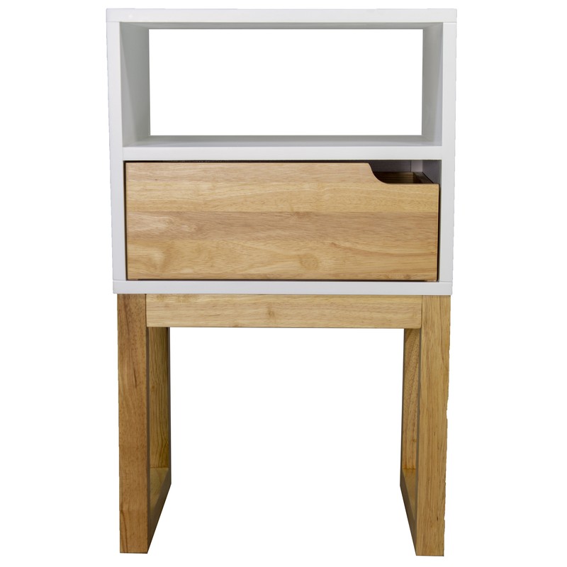 16" X 12" X 26" White & Natural Solid Wood One Drawer Open Display Side Table