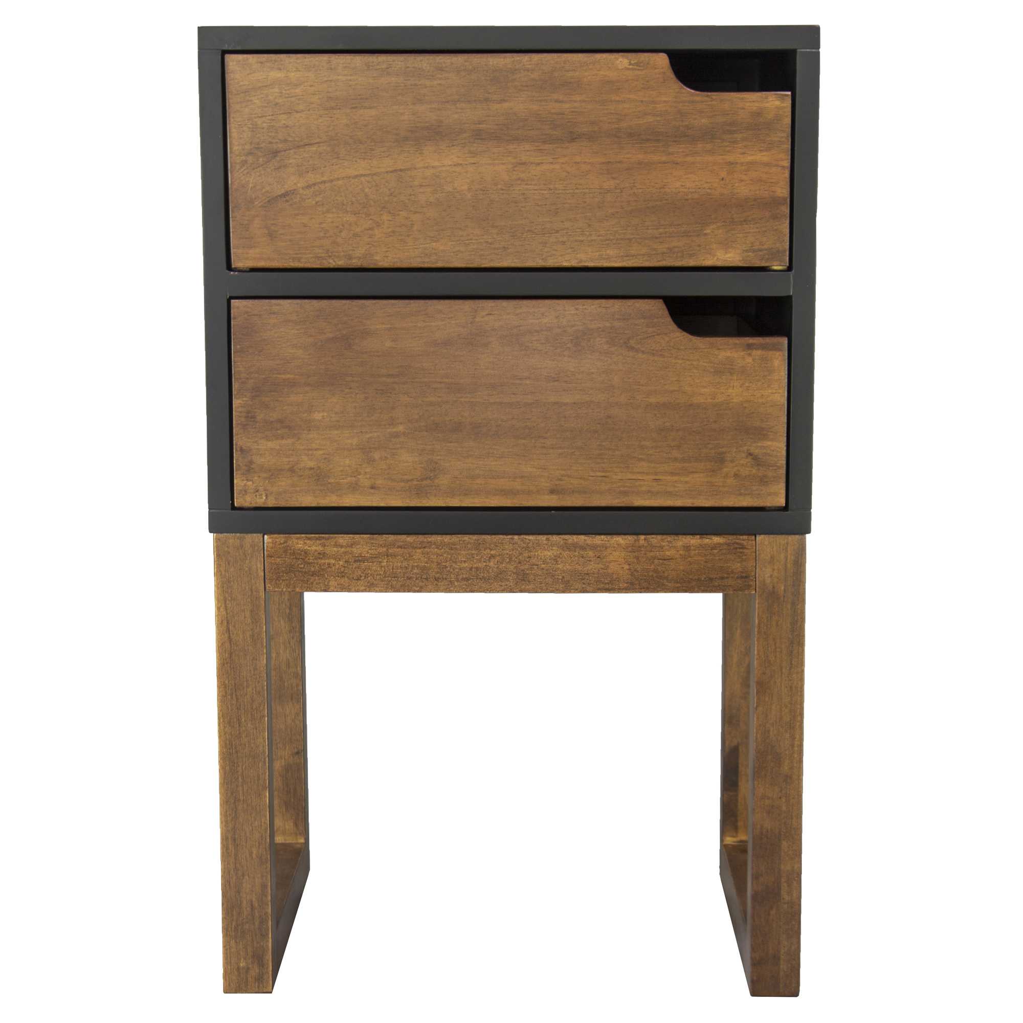 16" X 12" X 26" Black & Mocha Solid Wood Two Drawer Side Table