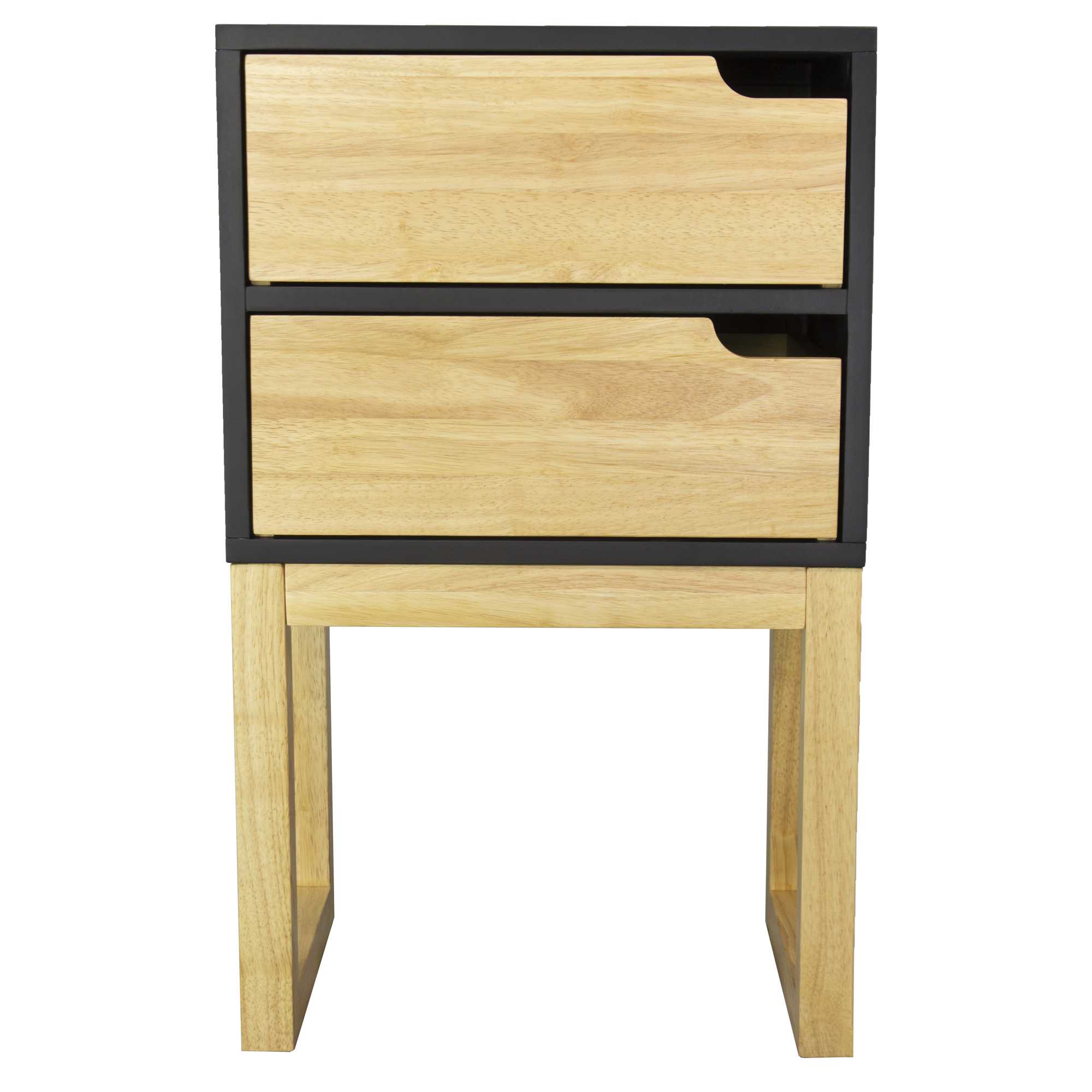 16" X 12" X 26" Black & Natural Solid Wood Two Drawer Side Table