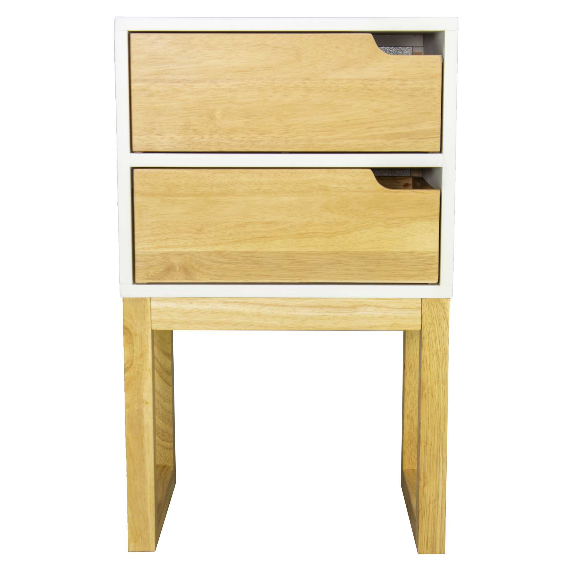 16" X 12" X 26" White & Natural Solid Wood Two Drawer Side Table
