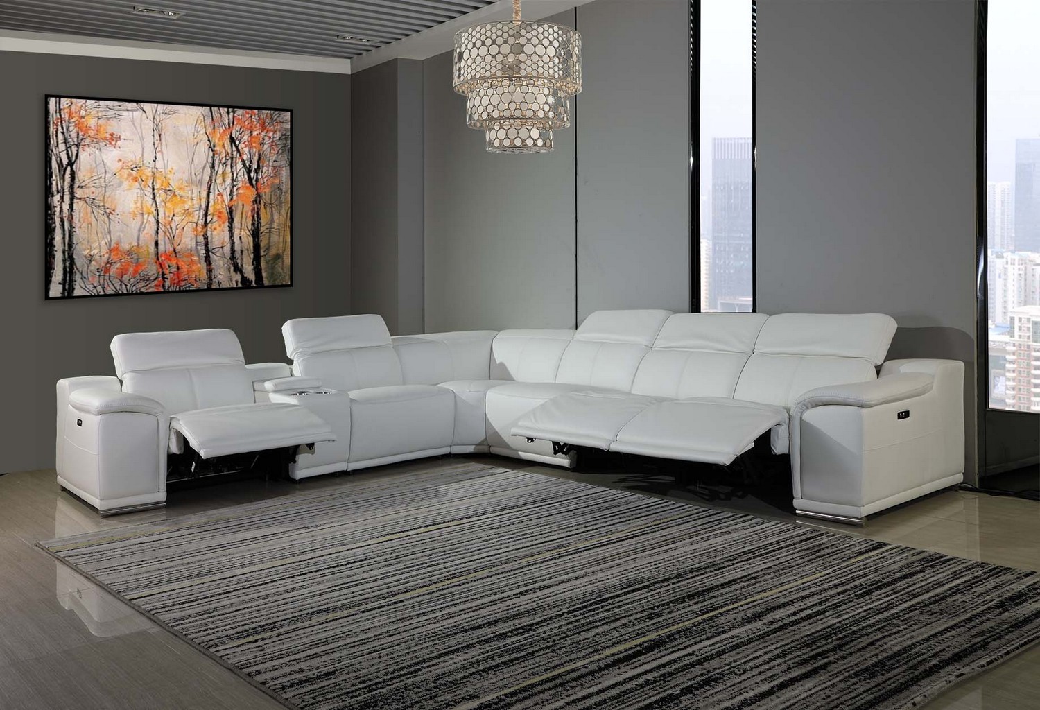 241" X 280" X 220" White Power Reclining 7PC Sectional with 1 Console