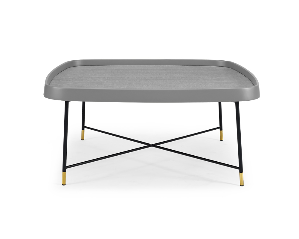 35" X 35" X 16" Gray Oak Stainless Steel Coffee Table