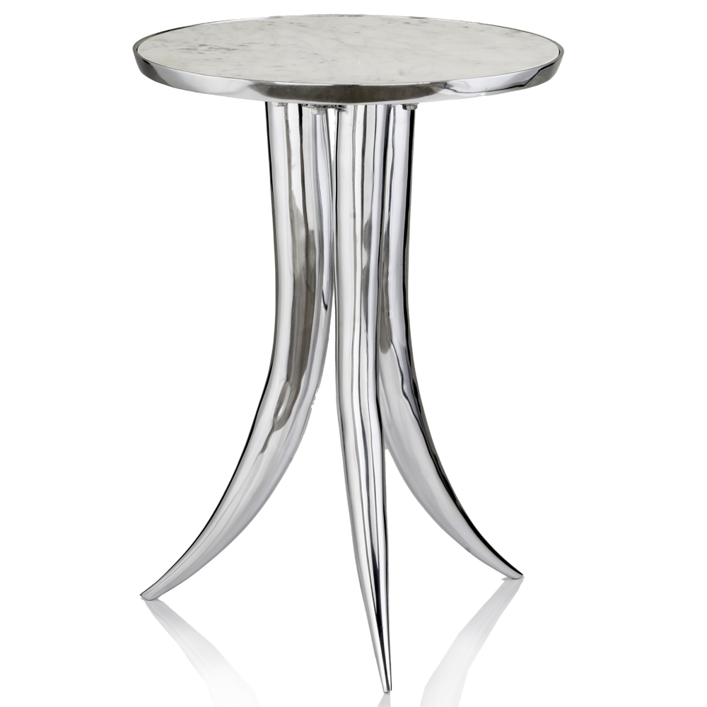 17" X 17" X 24" Silver & White Aluminum & Marble Table