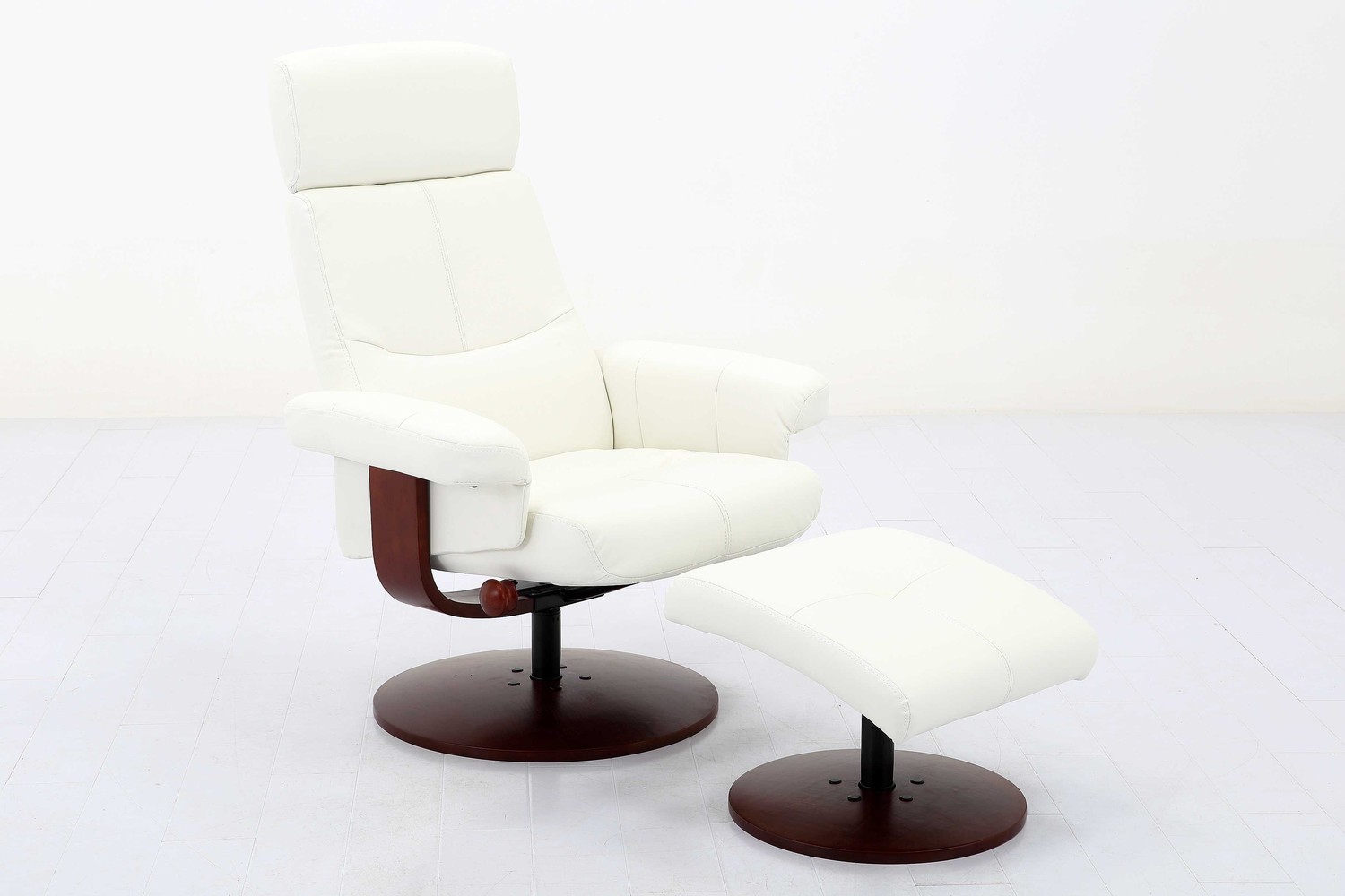 2pc Creamy White Soft Faux Leather Recliner and Ottoman Set