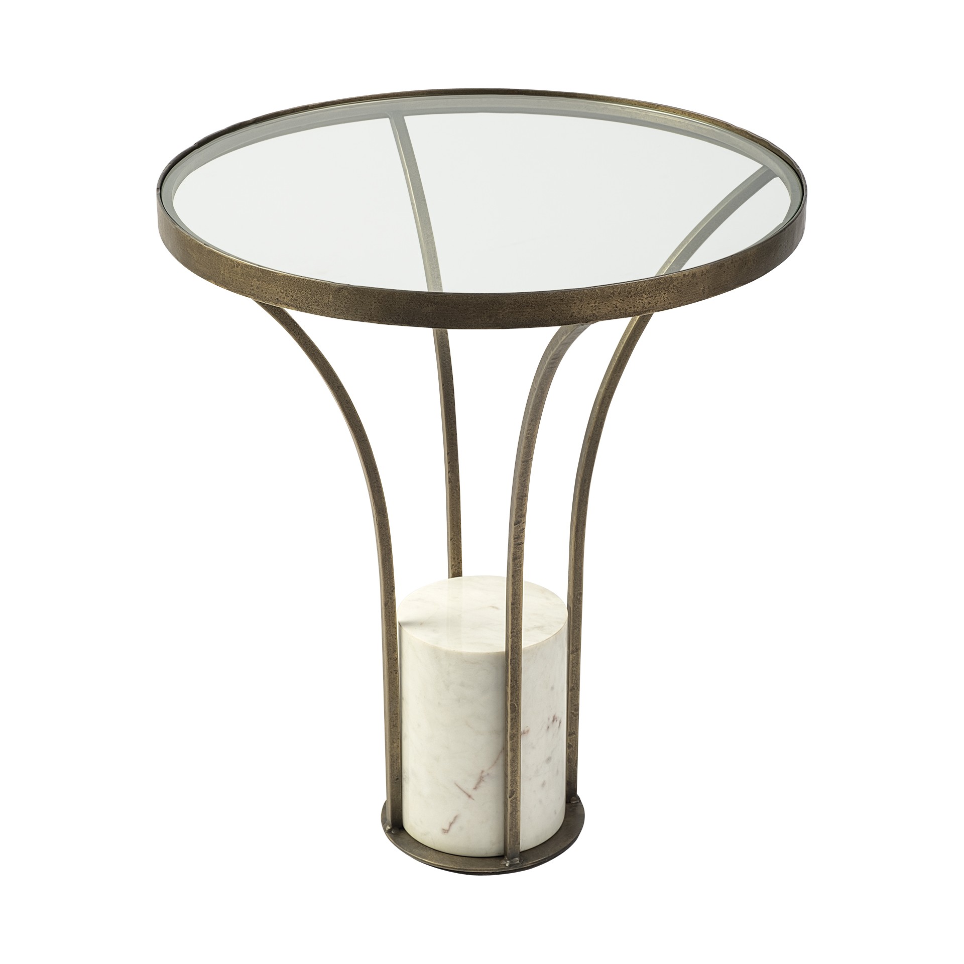 21" Round Glass Top End Table with Metal and Marble Pedestal