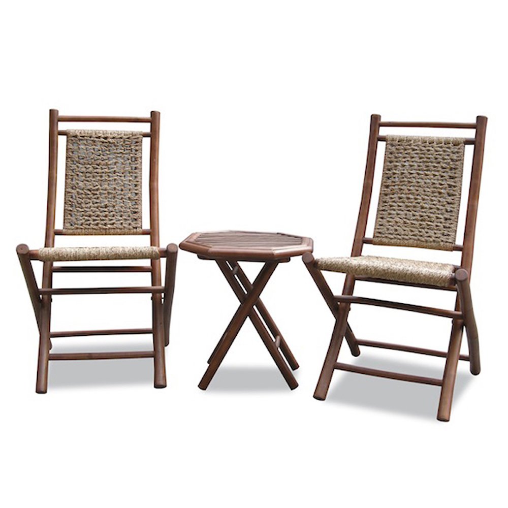 20" X 15" X 36" Brown Natural Bamboo Chairs and a Table Bistro Set
