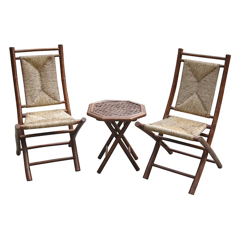 20" X 15" X 36" Brown Natural Bamboo Chair Table Set With Piece Outdoor Conversation