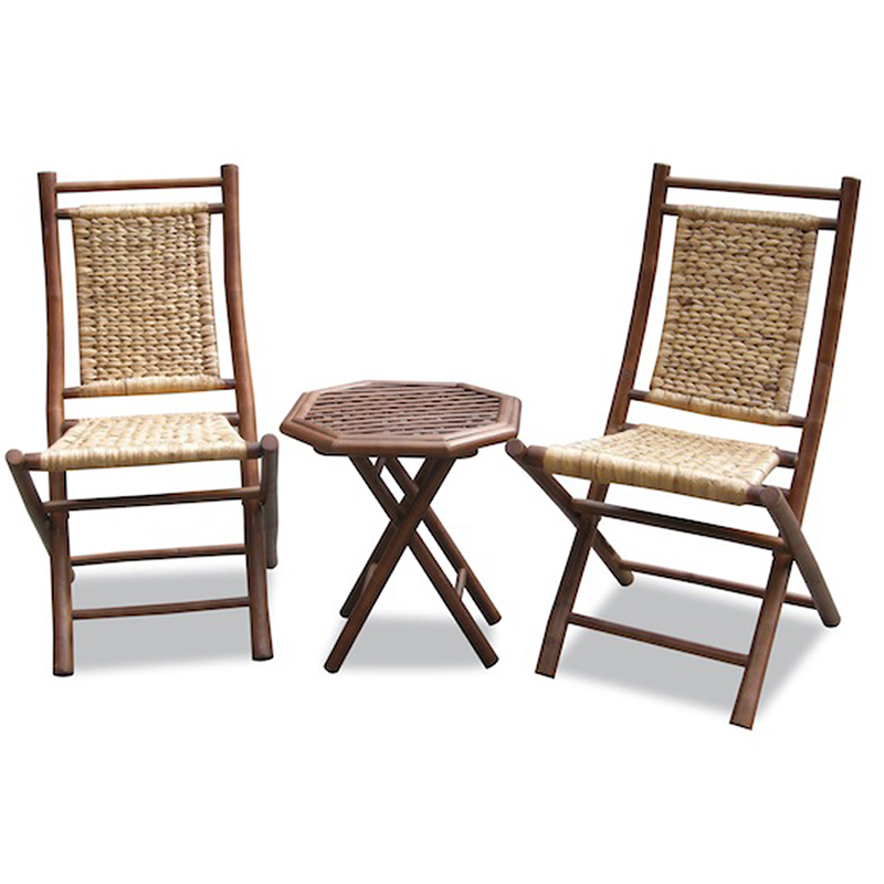 20" X 15" X 36" Brown Natural Bamboo Chairs and a Table Bistro Set