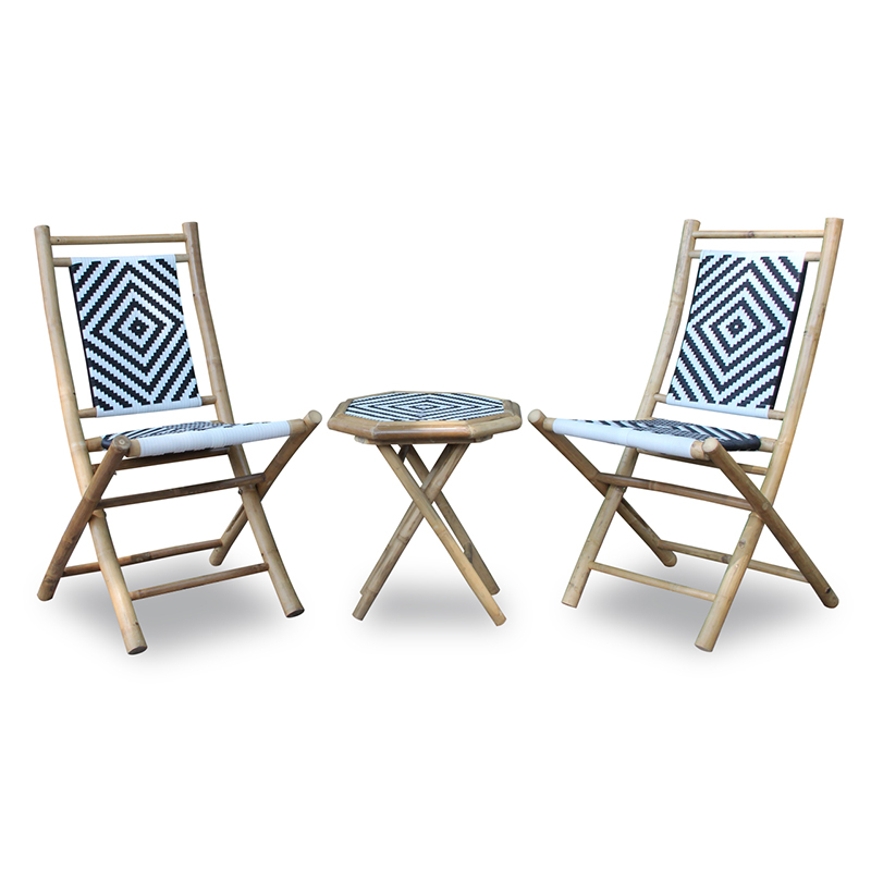 20" X 15" X 36" Natural Black and White Bamboo Chairs and a Table Bistro Set