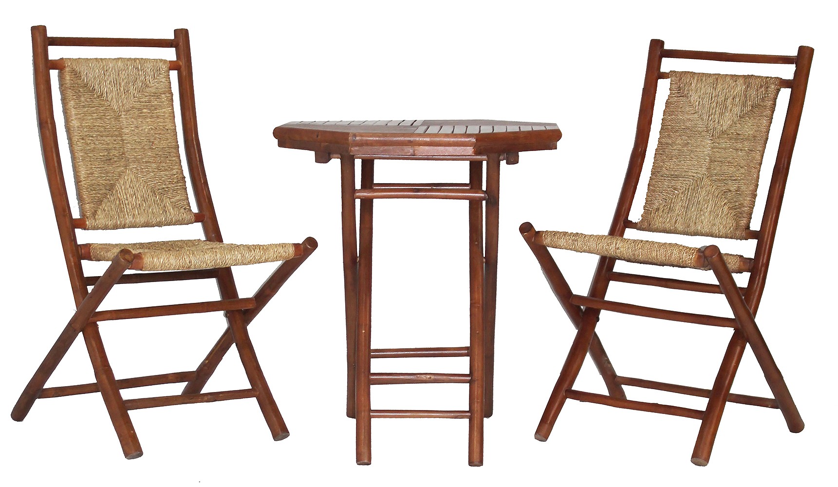 20" X 15" X 36" Brown Bamboo Natural Sea Grass Bamboo Weave set of Chairs and a Table