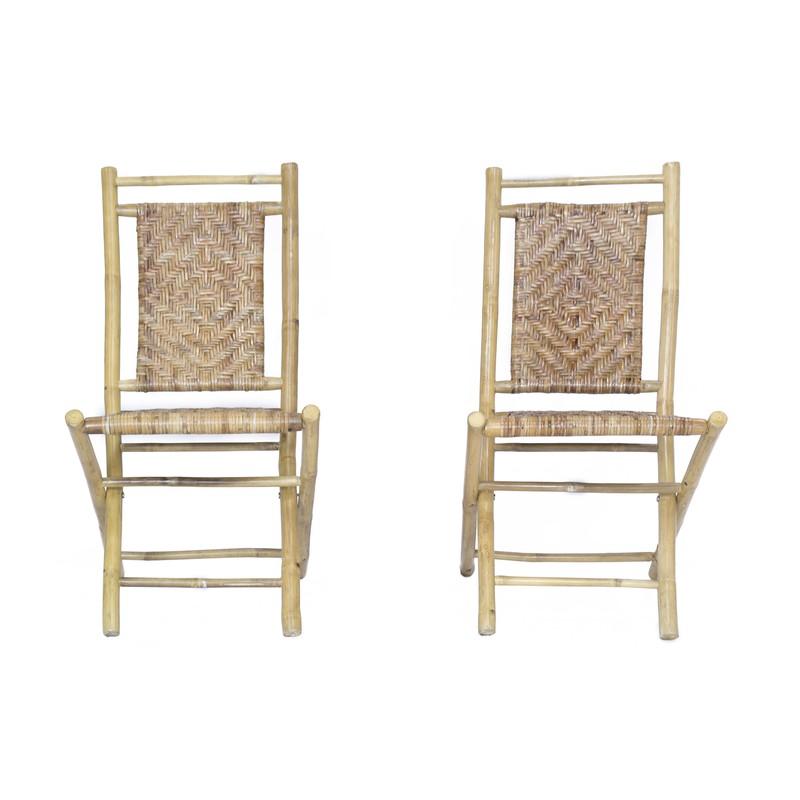 20" X 15" X 36" Gray Bamboo Folding Chairs with Rattan Skin Diamond Weave