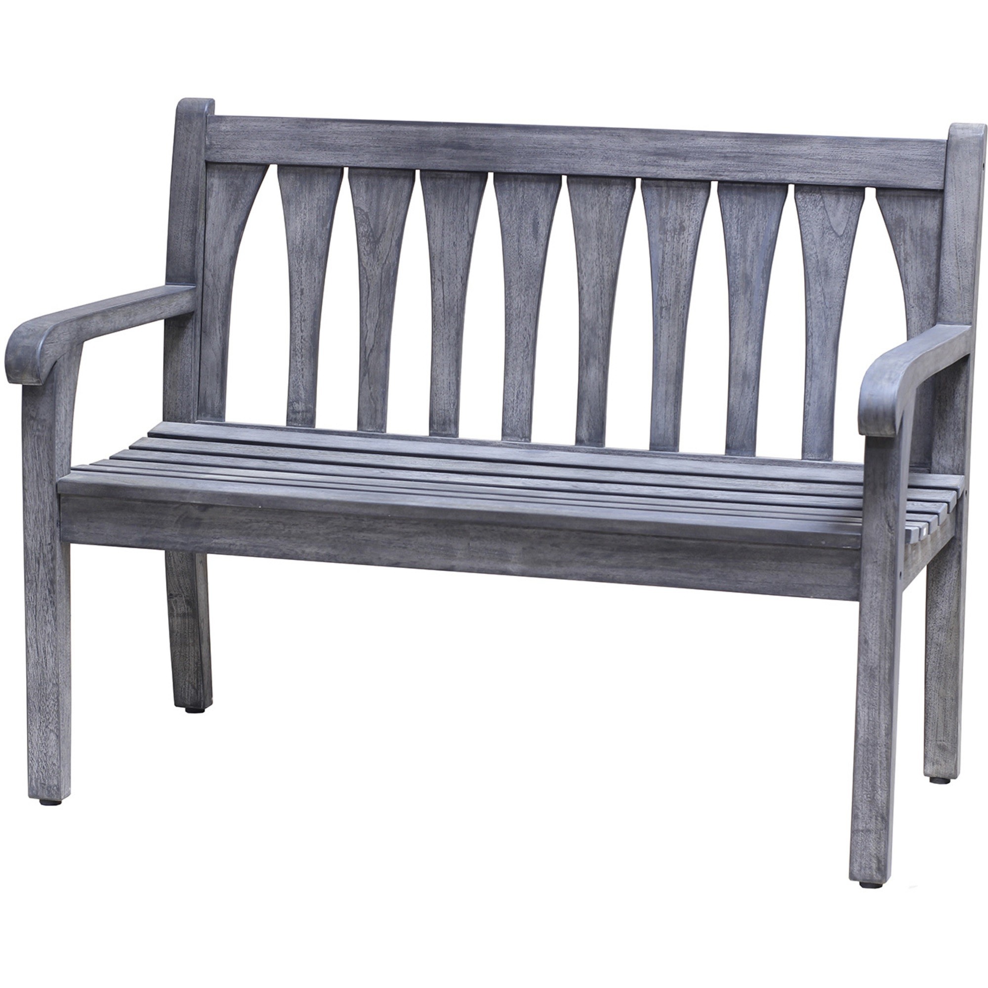 Compact Teak Outdoor Bench with Slattered Design in Coquina Gray Finish