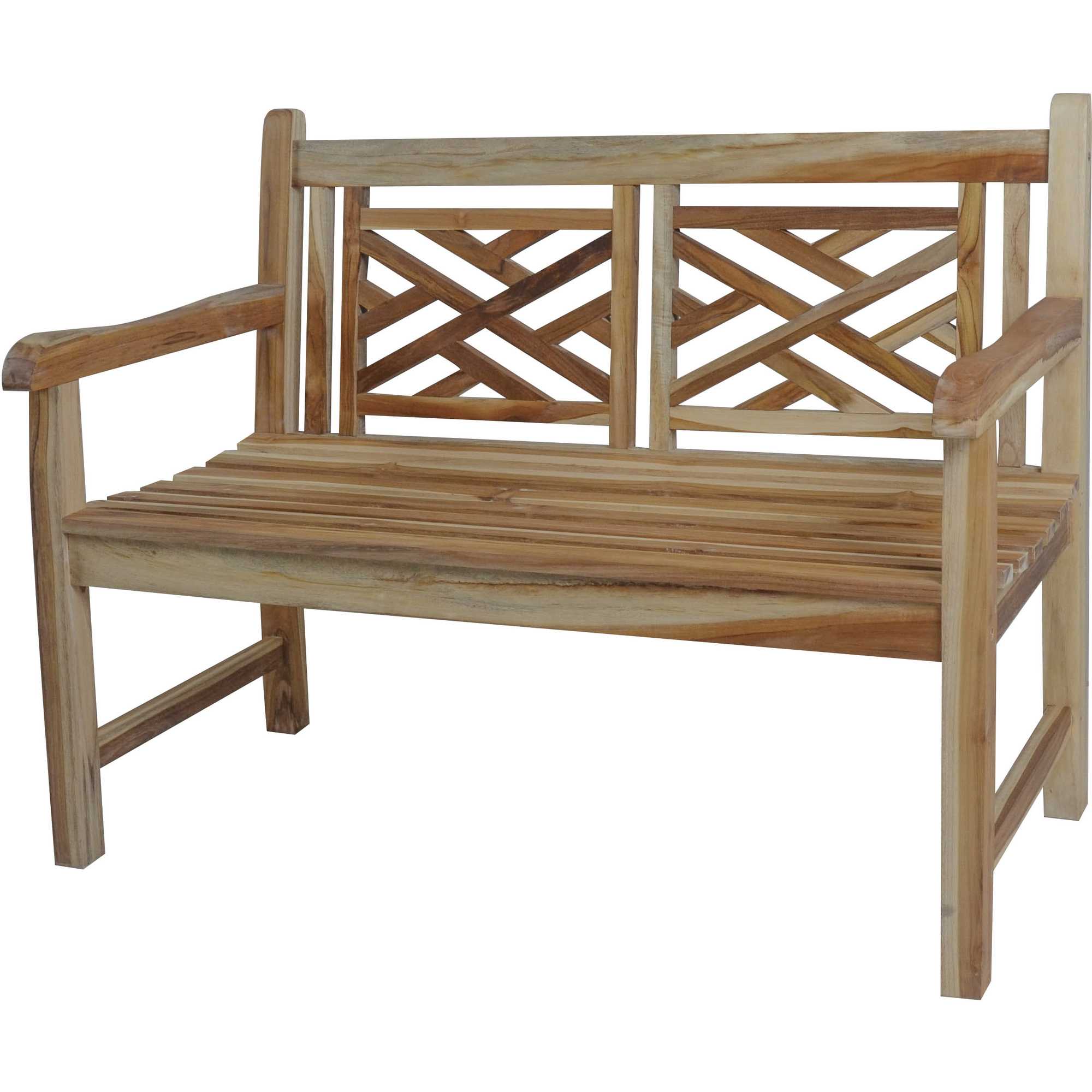 Compact Teak Outdoor Bench with Lattice Design in Natural Finish