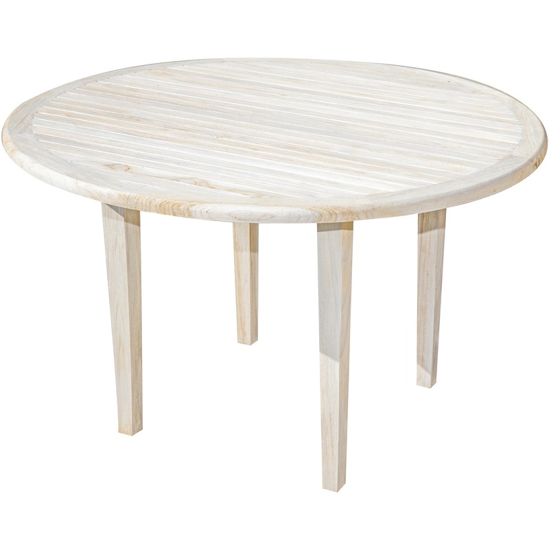 49" Round Compact Teak Dining Table in Driftwood Finish