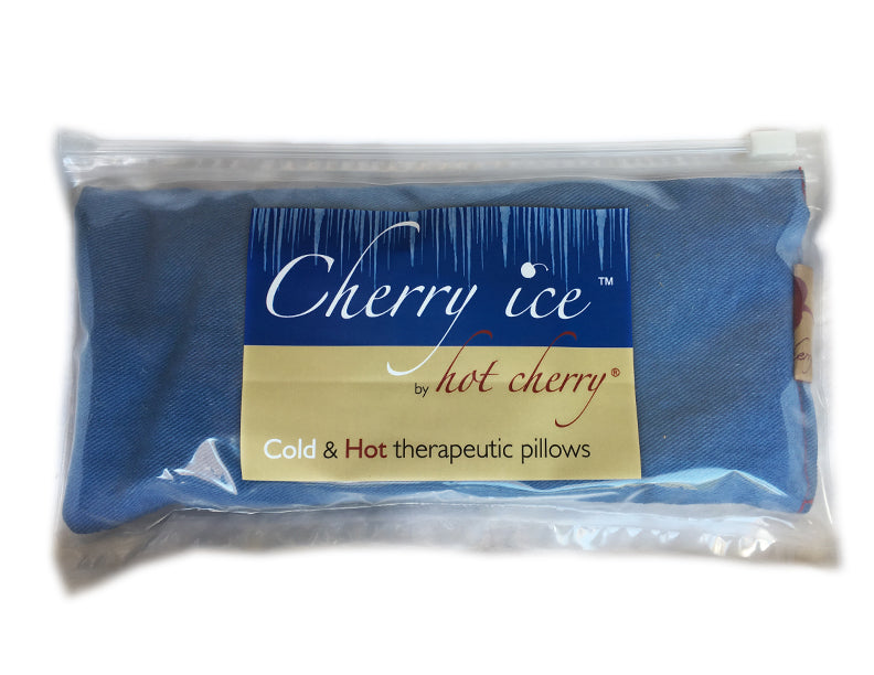 Cherry Ice Blue Denim Eye Pillow in Zip-close Freezer Bag
