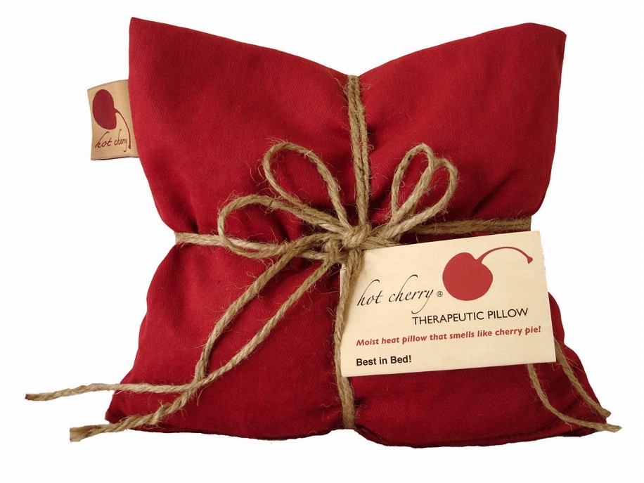 Hot Cherry Square Pillow - Red Denim