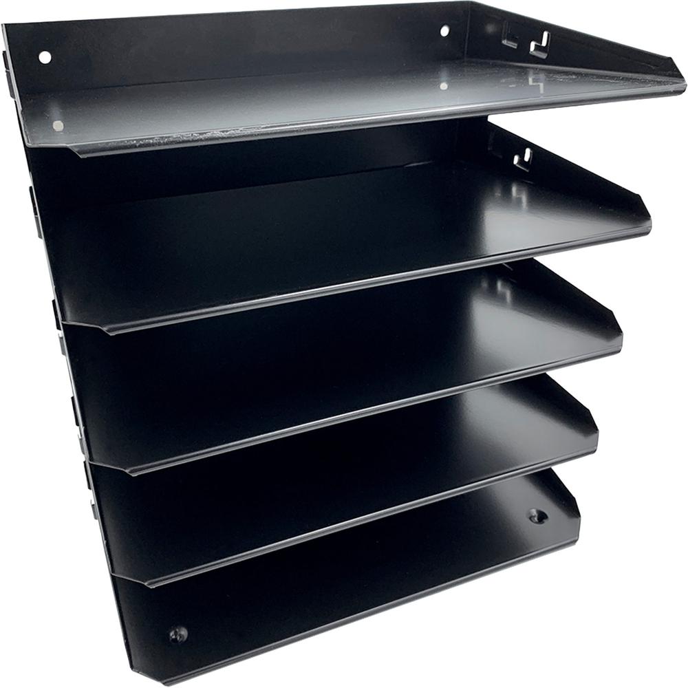 Huron Horizontal Slots Desk Organizer - 5 Compartment(s) - 12" Height x 8.8" Width x 12" Depth - Durable - Black - Steel - 1 Eac