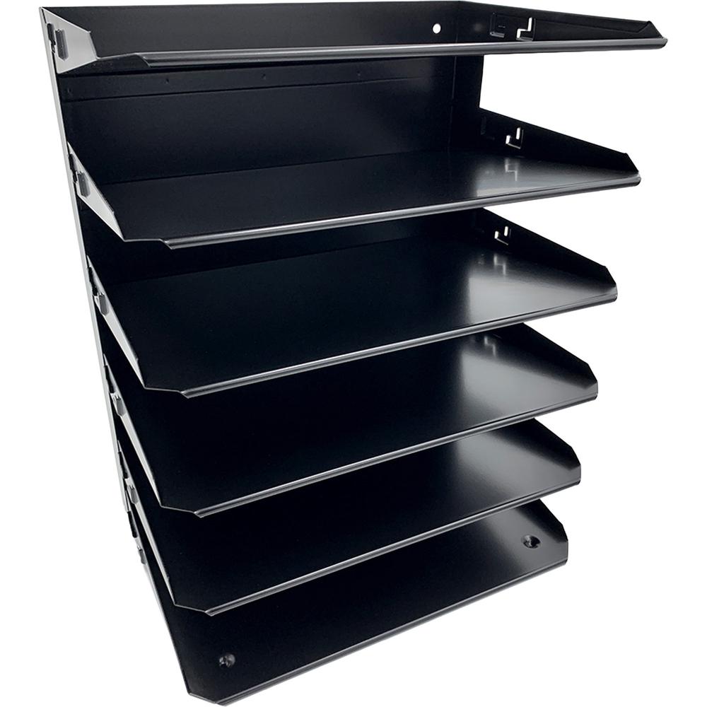 Huron Horizontal Slots Desk Organizer - 6 Compartment(s) - 15" Height x 8.8" Width x 12" Depth - Durable, Label Holder - Black -