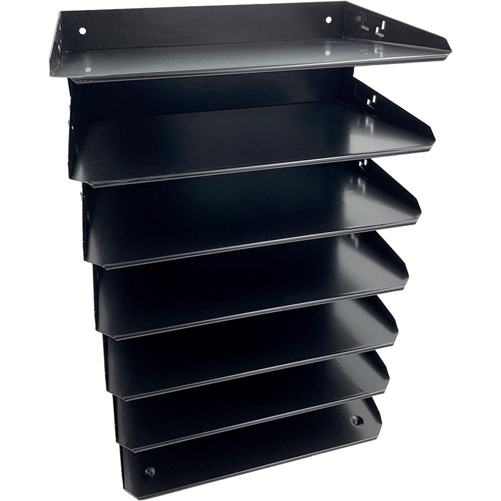 Huron Horizontal Slots Desk Organizer - 7 Compartment(s) - 18" Height x 8.8" Width x 12" Depth - Durable - Black - Steel - 1 Eac