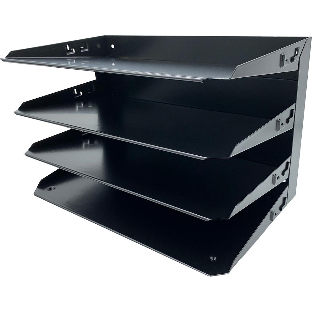Huron Horizontal Slots Desk Organizer - 4 Compartment(s) - 15" Height x 9.3" Width x 8.6" Depth - Durable - Black - Steel - 1 Ea