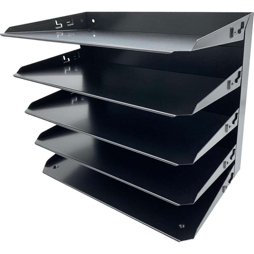 Huron Horizontal Slots Desk Organizer - 5 Compartment(s) - 15" Height x 15" Width x 8.8" Depth - Durable, Label Holder - Black -