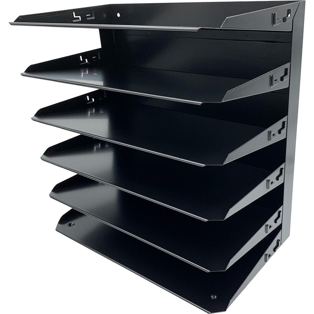 Huron Horizontal Slots Desk Organizer - 6 Compartment(s) - 15" Height x 15" Width x 8.7" Depth - Durable, Label Holder - Black -