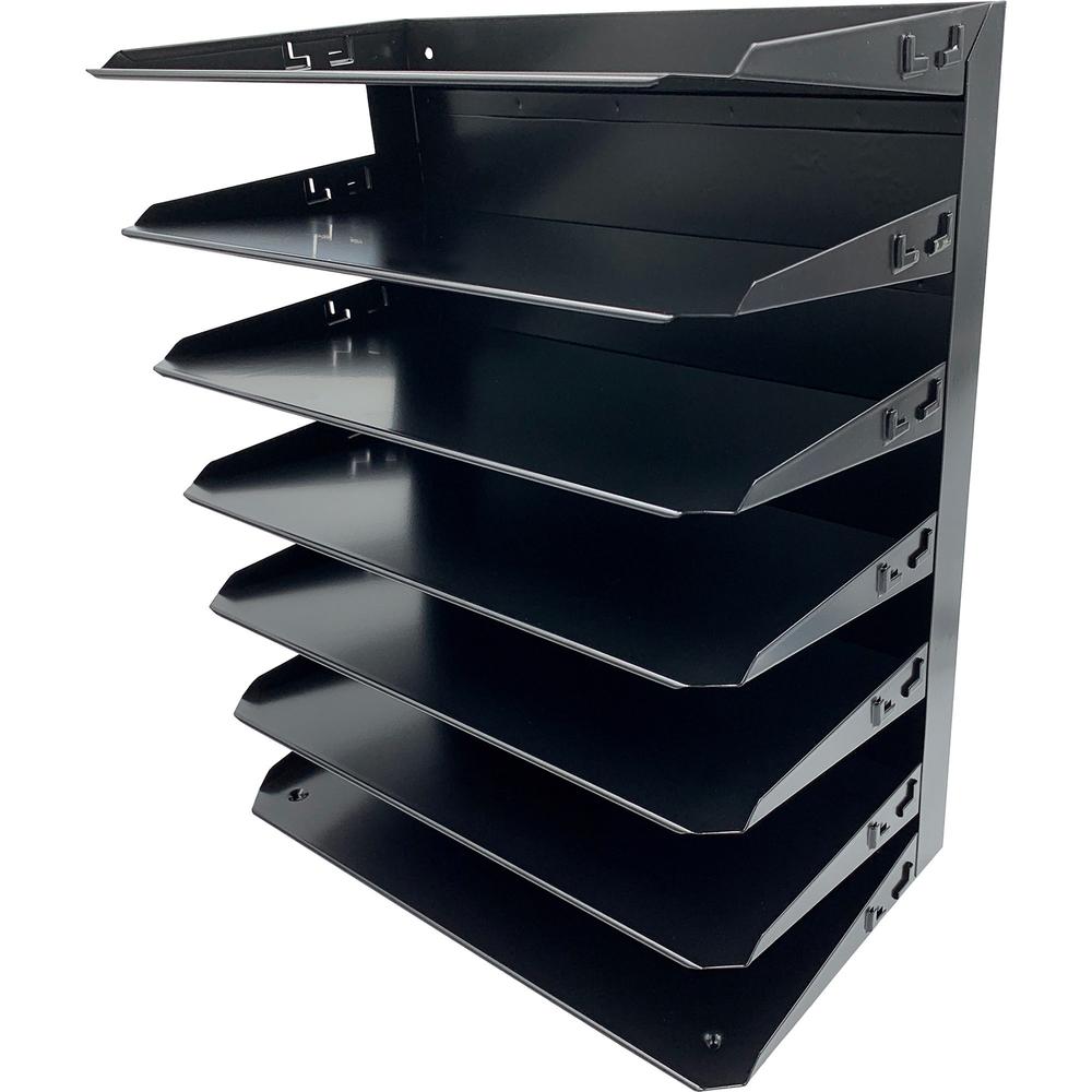 Huron Horizontal Slots Desk Organizer - 7 Compartment(s) - 15" Height x 15" Width x 8.8" Depth - Durable - Black - Steel - 1 Eac
