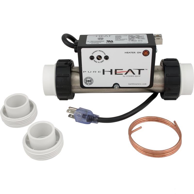 Bath Heater, HydroQuip In-Line w/Vacuum Switch, 1.5KW, 115V, 1-1/2", NEMA Cord