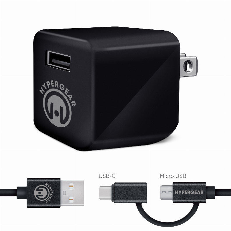  2.4A Wall Charger with Hybrid USB-C Cable 4ft