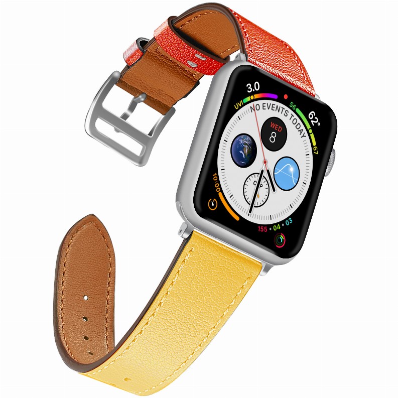  Leather Band for Apple Watch - 42/44mm Yellow With Red