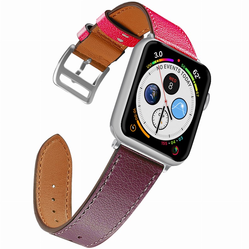  Leather Band for Apple Watch - 42/44mm Pink/Burgundy