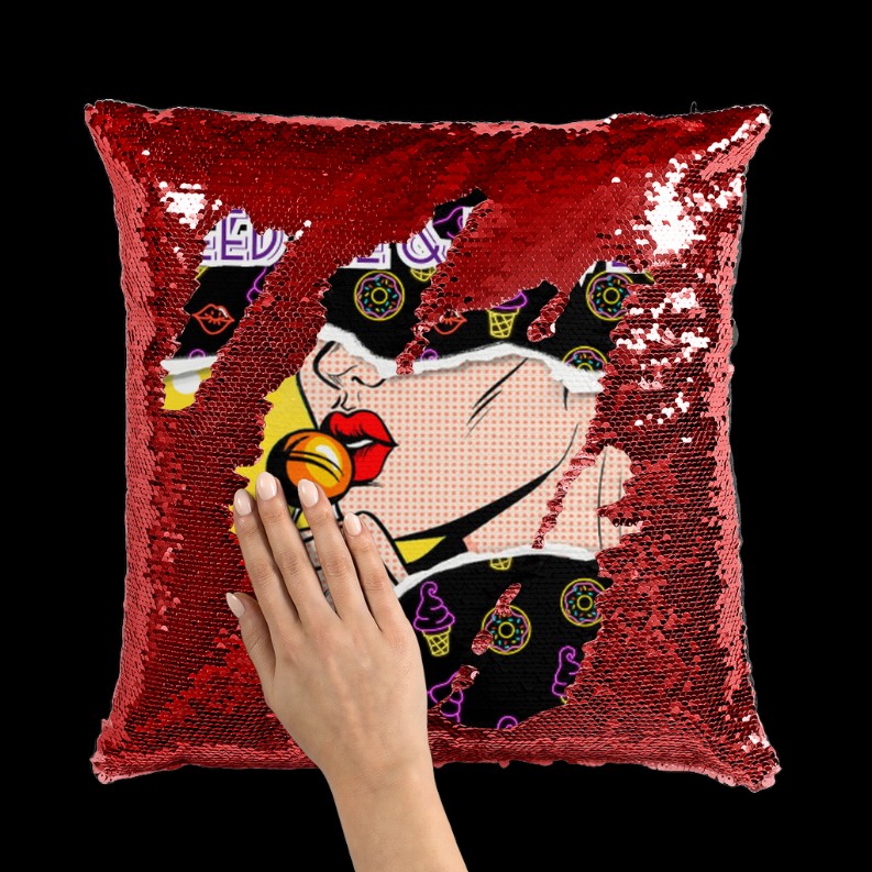 Feed Me Love Me Sequin Cushion Cover    Red / White Red / White