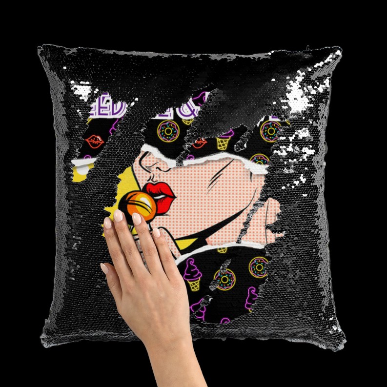 Feed Me Love Me Sequin Cushion Cover    Black / White with insert Black / White with insert