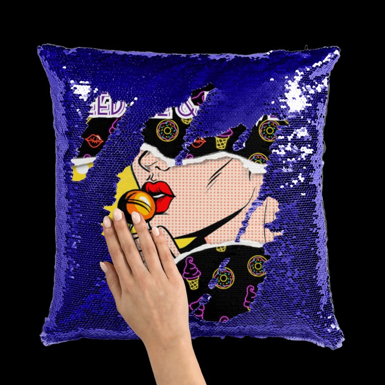 Feed Me Love Me Sequin Cushion Cover    Navy / White Navy / White