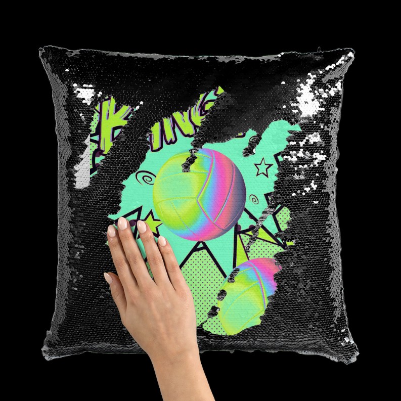 Volley ball Sequin Cushion Cover     Black / White