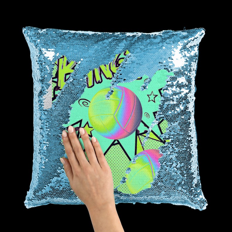 Volley ball Sequin Cushion Cover     Light Blue / White