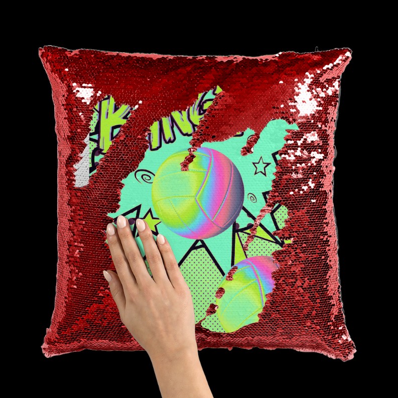 Volley ball Sequin Cushion Cover     Red / White with insert