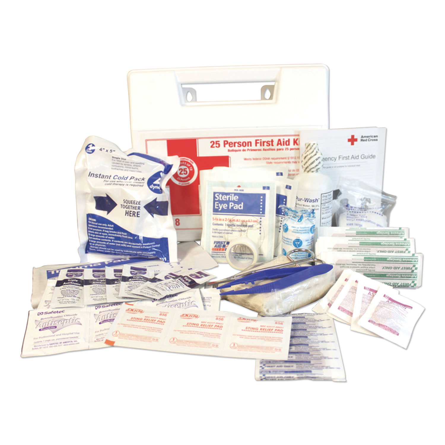 25-Person First Aid Kit, 107 Pieces, Plastic Case