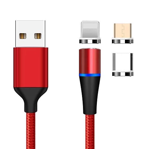 Magnetic 3 in 1 Quick Charge 3A Cable - 3ft Length Red