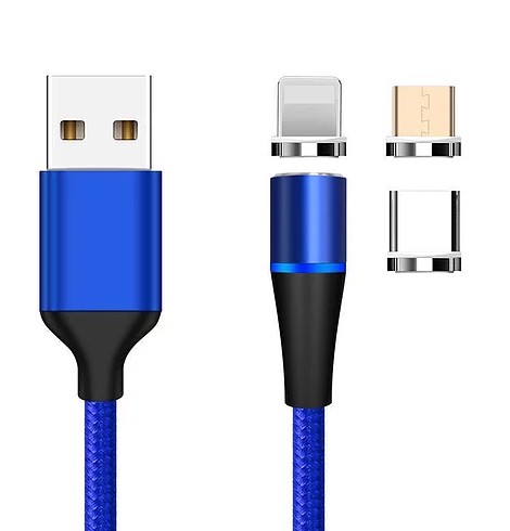 Magnetic 3 in 1 Quick Charge 3A Cable - 3ft Length Blue